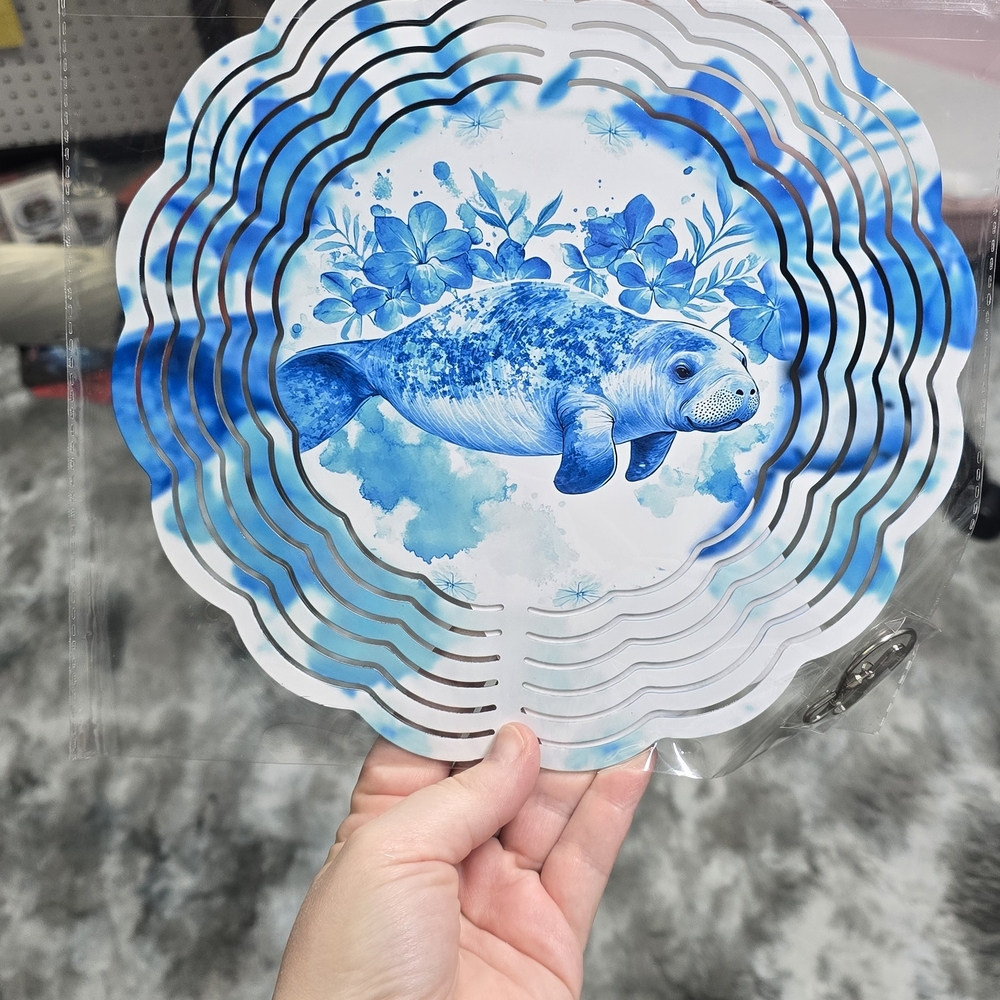Blue Floral Manatee Windspinner